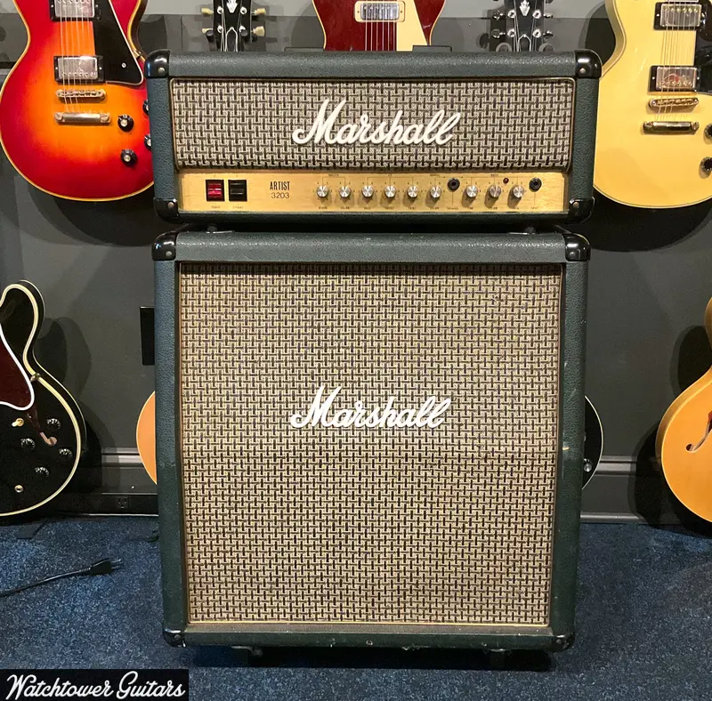 1980'S Marshall Artist 3203 30W Head And Cab Green Tolex 1