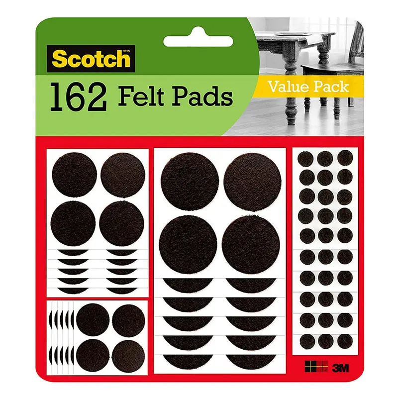 3M Scotch Felt Pads, Felt Furniture Pads For Protecting Hardwood Floors, Assorted Sizes Value Pack, Round, Brown, 162 Pads 1