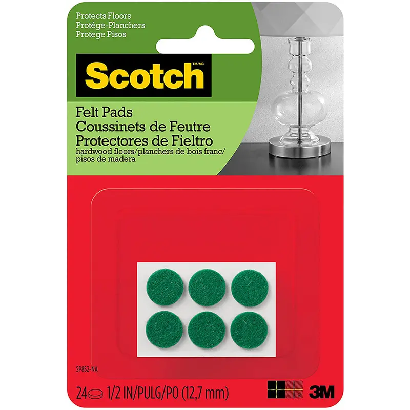 3M Scotch Sp852-Na Felt Pads, Felt Furniture Pads For Protecting Hardwood Floors, Round, 1/2 In. Diameter, Green, 24 Pads 1