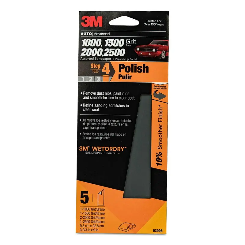3M Wetordry Sandpaper, 03006, Assorted Fine Grit Pack, 3 2/3 Inch X 9 Inch, 5 Per Pack 1