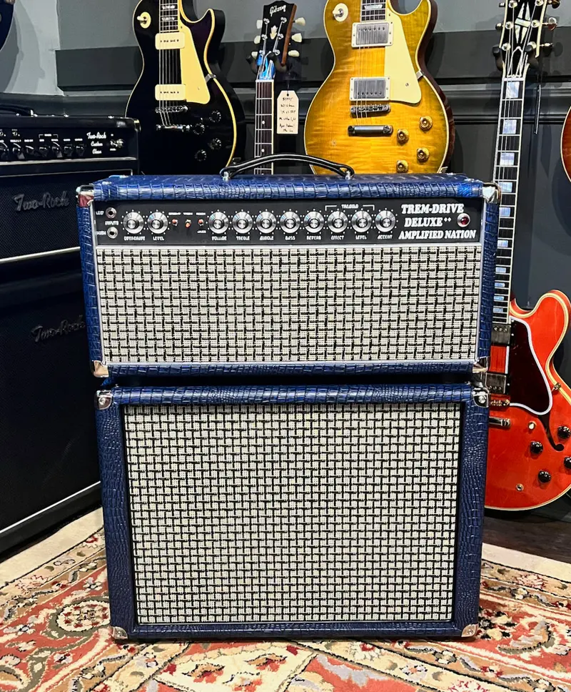 Amplified Nation Trem Drive Deluxe 50 Watt Head & 1X12 Cabinet Blue Crocodile Tolex/Marshall Large Check 1