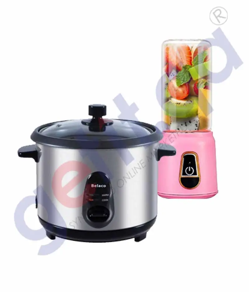 Belaco Rice Cooker 2.2L + Portable Juicer 380Ml Rechargeable 1