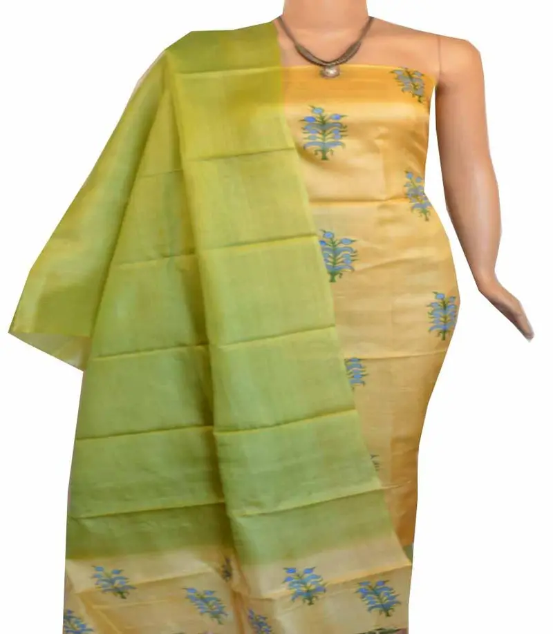 Churidar Material:- Top In Dessy Tussar Silk, Dupatta Dessy Tussar Silk And Bottom In Cotton Silk (Un-Stitched)- 180100456 1