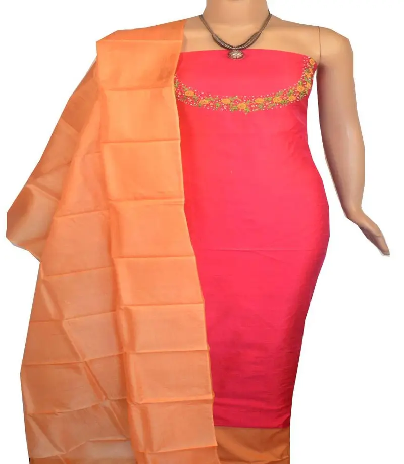 Churidar Material:-Top In Raw Silk, Dupatta In Tussar Silk And Bottom In Cotton Silk (Un-Stitched) -180100402 1