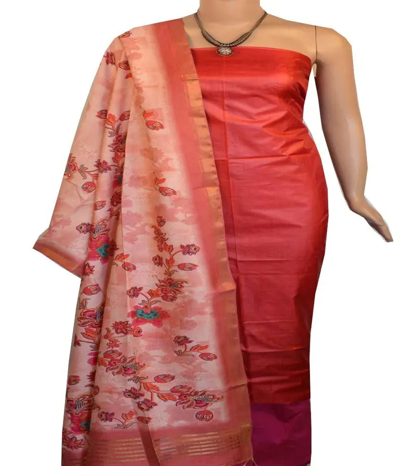 Churidar Material: Top In Tussar, Dupatta In Tussar Viscose And Bottom In Cotton Silk (Un-Stitched) -190100196 1