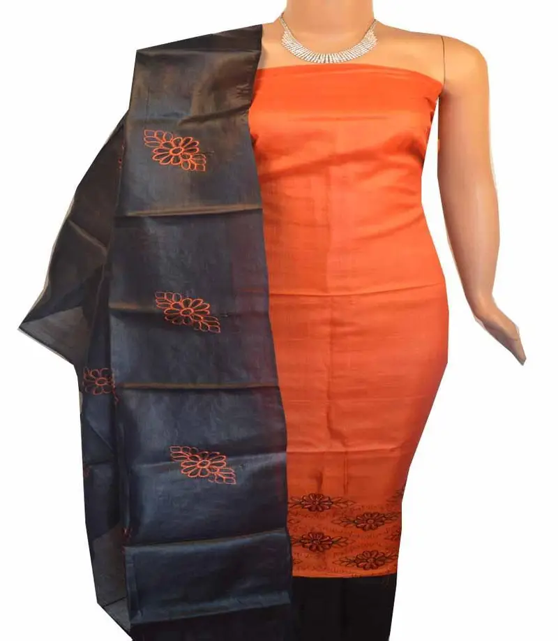 Churidar Material: Top In Tussar Silk, Dupatta In Tussar Silk And Bottom In Cotton Silk (Un-Stitched) -180100302 1
