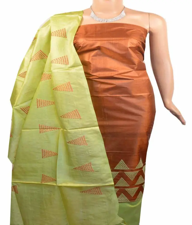 Churidar Material: Top In Tussar Silk, Dupatta In Tussar Silk And Bottom In Cotton Silk (Un-Stitched) -180100376 1