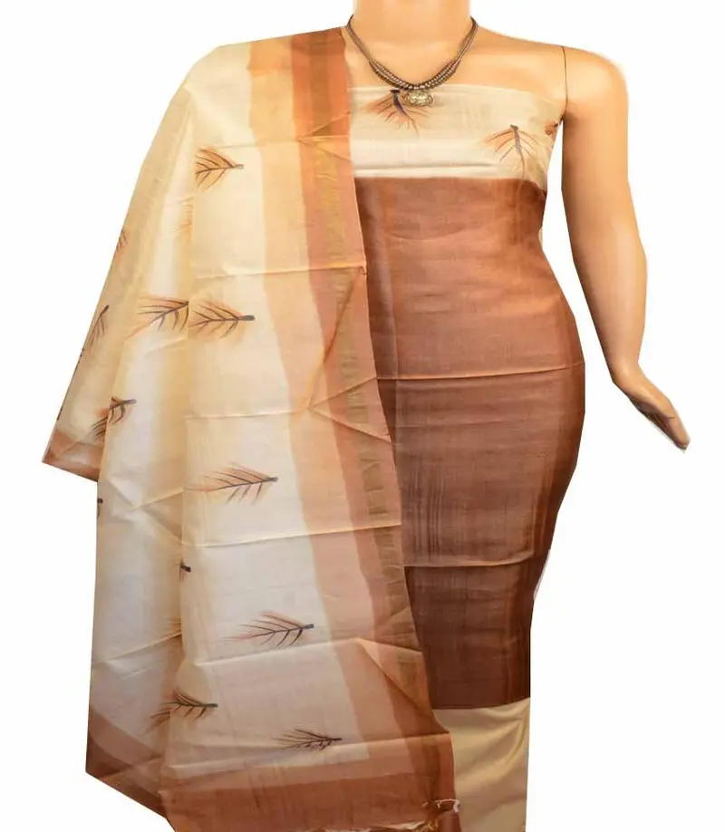 Churidar Material: Top In Tussar Silk, Dupatta In Tussar Silk And Bottom In Cotton Silk (Un-Stitched) -180100507 1