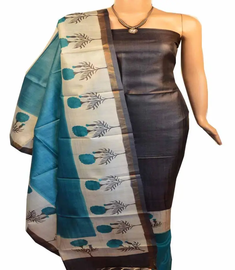Churidar Material: Top In Tussar Silk, Dupatta In Tussar Silk And Bottom In Cotton Silk (Un-Stitched) -180100508 1