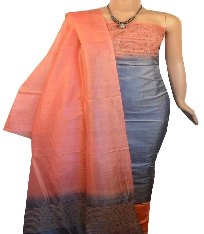 Churidar Material: Top In Tussar Silk, Dupatta In Tussar Silk And Bottom In Cotton Silk (Un-Stitched) -190100146 1
