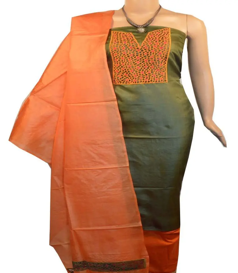 Churidar Material: Top In Tussar Silk, Dupatta In Tussar Silk And Bottom In Cotton Silk (Un-Stitched) -190100154 1