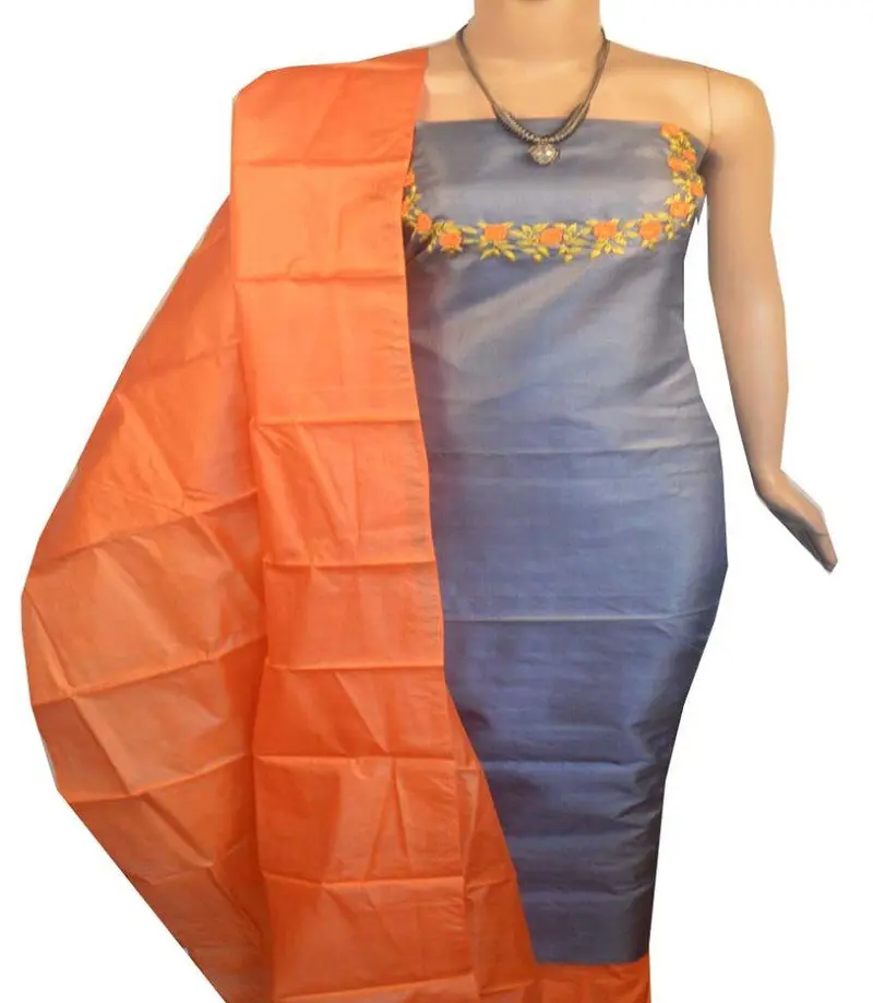 Churidar Material: Top In Tussar Silk, Dupatta Tussar Silk And Bottom In Cotton Silk (Un-Stitched) - 180100466 1