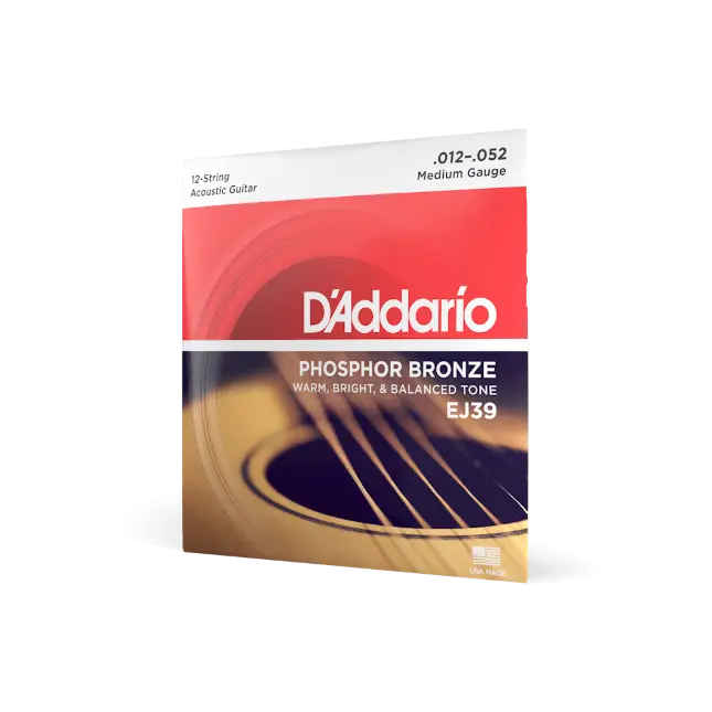 D'addario 12-52 Medium 12-String, Phosphor Bronze Acoustic Guitar Strings Ej39 1