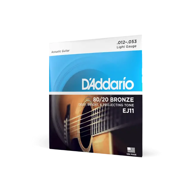D'addario 12-53 Light, 80/20 Bronze Acoustic Guitar Strings Ej11 1