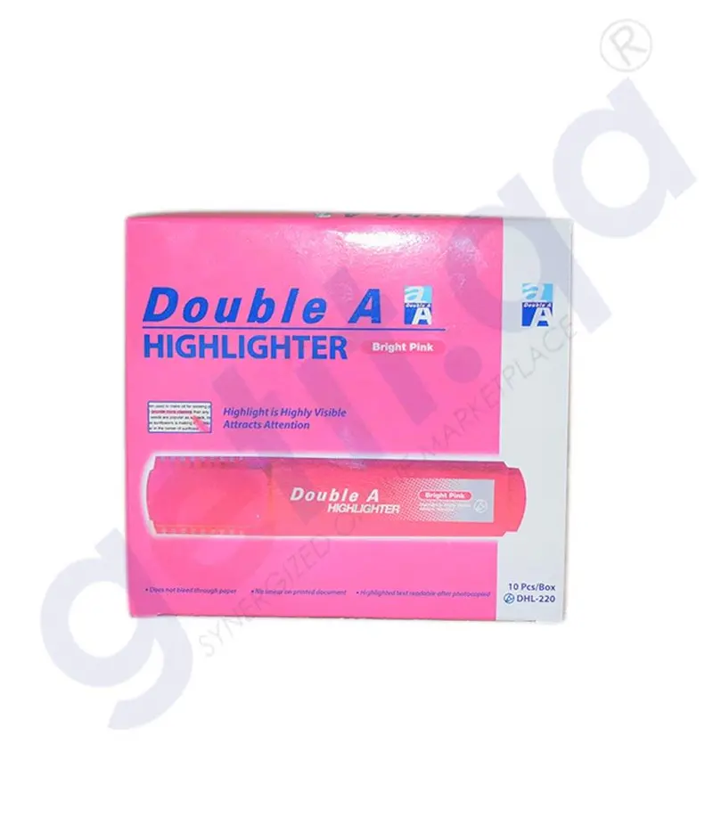 Double A Highlighter - Pack Of 10'S Bright Pink Dhl-220-Bp 2