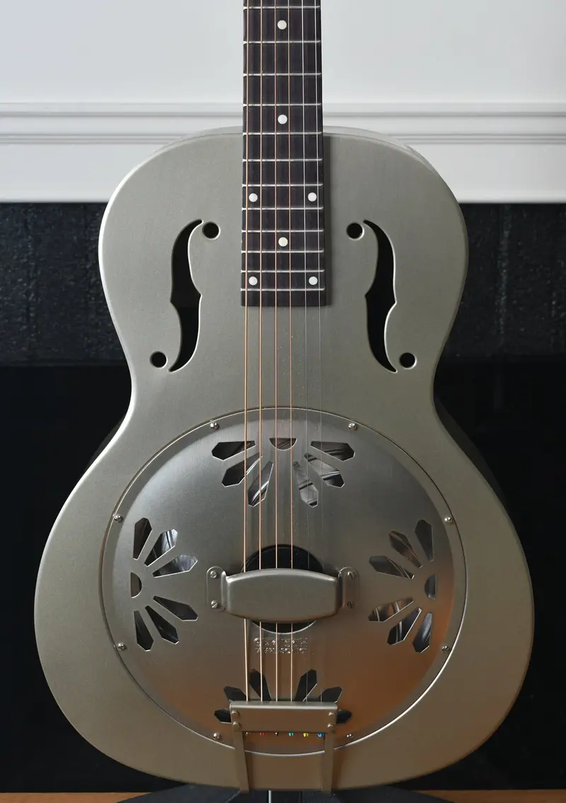 G9201 Honey Dipper™ Round-Neck, Brass Body Biscuit Cone Resonator Guitar, Shed Roof Finish 1