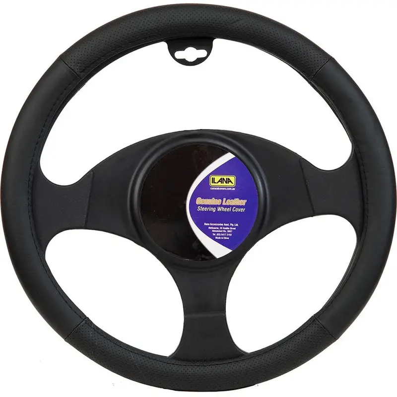Ilana Steering Wheel Cover Genuine Leather Black - 22/Genlswc (Pickup Only) 1