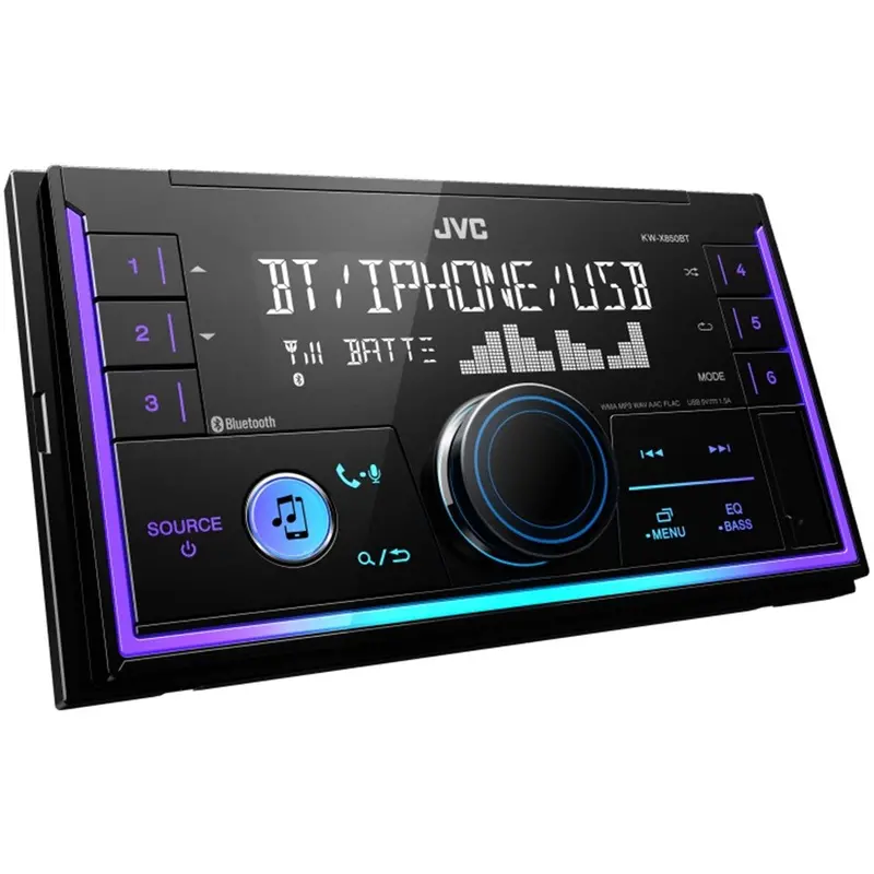 Jvc Kw-X850bt 4 X 50W Mechless Double Din Receiver Head Unit With Usb, Bluetooth And Iphone Support 1