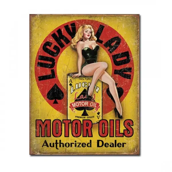Lady Luck Motor Oils Authorized Dealer Metal Sign Reproduction 32Cm X 41Cm - Msi1998 1