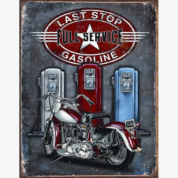 Last Stop Gasoline Full Service Metal Sign Reproduction 32Cm X 41Cm - Msi1566 1