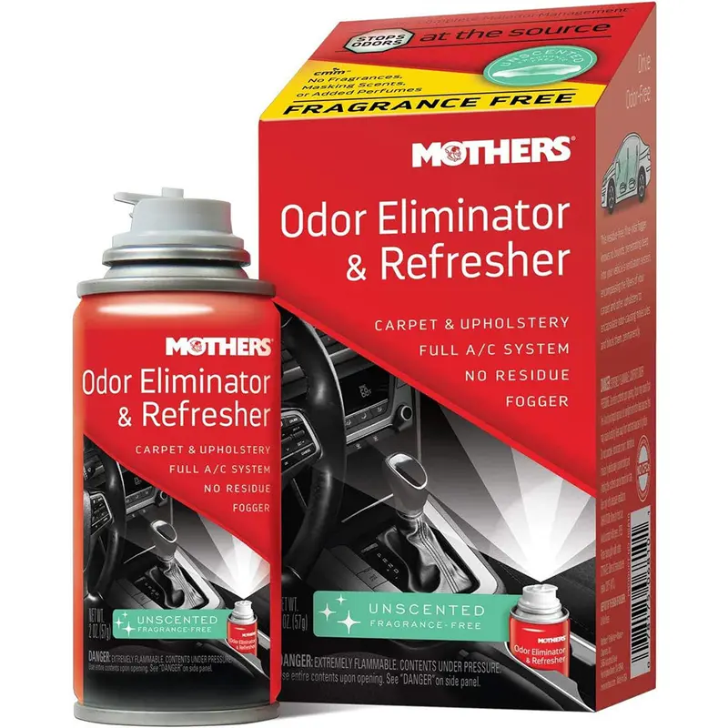 Mothers 06810 Odor Eliminator & Refresher, Unscented, 2 Oz. Aerosol – Whole-Car Fogger Neutralizes Smoke, Pet, Food & Mildew Odors With Cmm® Technology, Freshens Cabin & Vent Ducts 1
