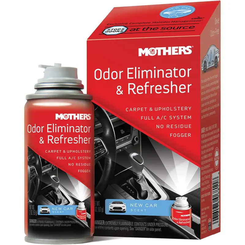 Mothers 06811 Odor Eliminator & Refresher, New Car Scent, 2 Oz. Aerosol – Whole-Car Fogger Neutralizes Smoke, Pet, Food & Mildew Odors With Cmm® Technology, Freshens Cabin & Vent Ducts 1