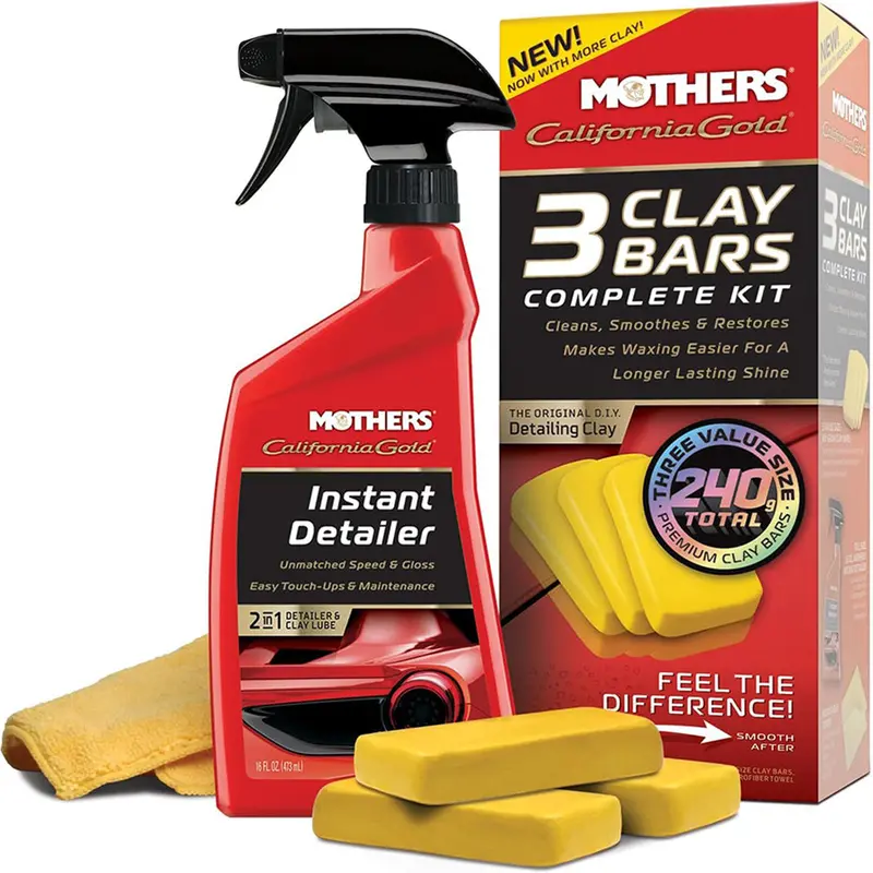 Mothers 07240 California Gold 3 Clay Bar Complete Kit, 3 80-Gram Clay Bars + 16 Oz 1