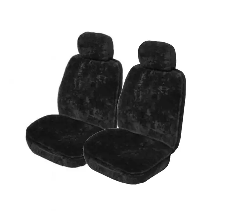 Mycar 20Mm Thick Sheepskin Front Seat Covers Size 30 - Black Soft Fleece - Ssofa3004 (Bulky Item - Freight Applies) 1