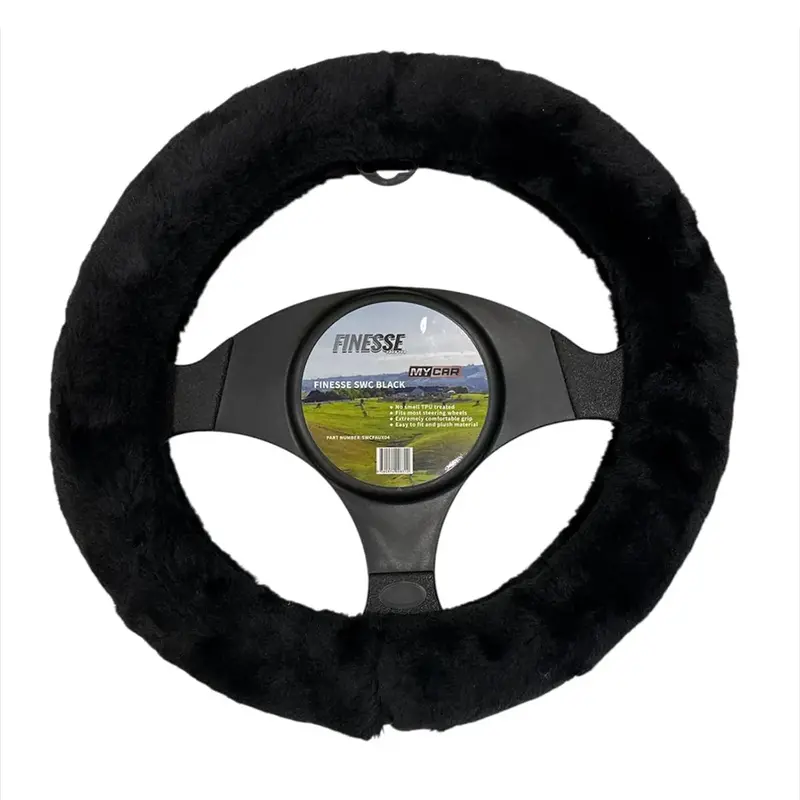 Mycar Finesse Faux Fur Steering Wheel Cover Black - Swcfaux04 1