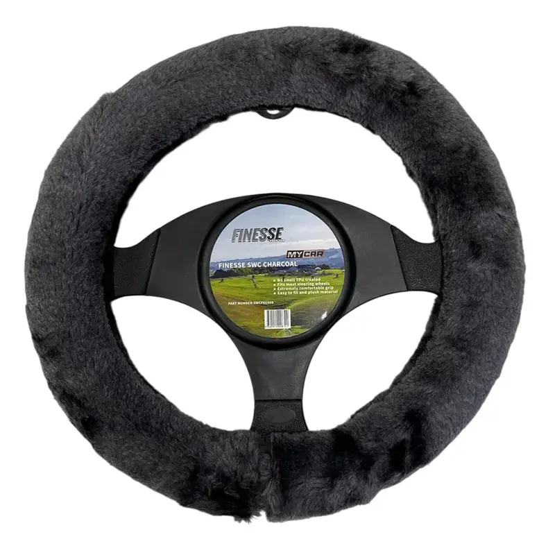 Mycar Finesse Faux Fur Steering Wheel Cover Charcoal - Swcfaux08 1