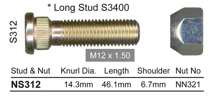 Nice Wheel Stud & Nut Set - Ns312 1