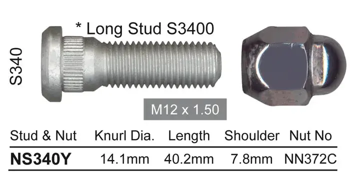 Nice Wheel Stud & Nut Set - Ns340y 1
