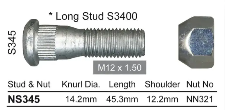 Nice Wheel Stud & Nut Set - Ns345 1