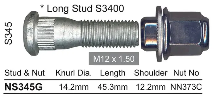 Nice Wheel Stud & Nut Set - Ns345g 1