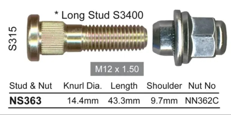 Nice Wheel Stud & Nut Set - Ns363 1