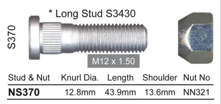 Nice Wheel Stud & Nut Set - Ns370 1