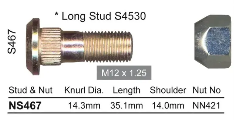 Nice Wheel Stud & Nut Set - Ns467 1
