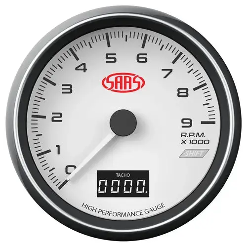 Saas Tachometer 0-9K Shiftlite 80Mm (3 1/8") In Dash Muscle Series I White 12V - Sg31641 1