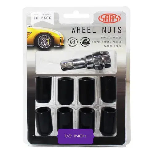 Saas Wheel Nuts S/D Int Hex 1/2 Inc Key Black 10Pk - 8330110Bc 1
