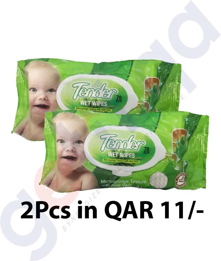 Tender Wipes Alo Vera 70Pcs- 2 Pcs 1