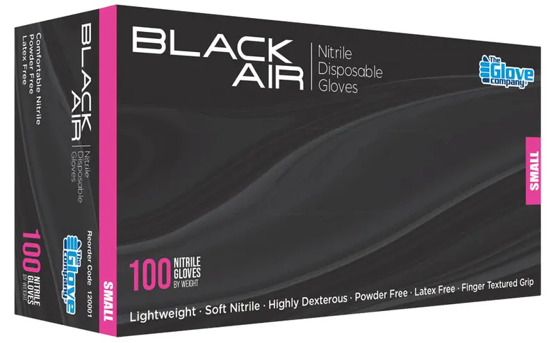 Tgc Black Air Disposable Nitrile Gloves - 100Pk - Small - 120001 1