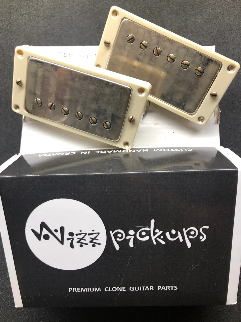 Wizz Premium Clone P.A.F. Pickup Set, Zebra With Aged Nickel Covers 1