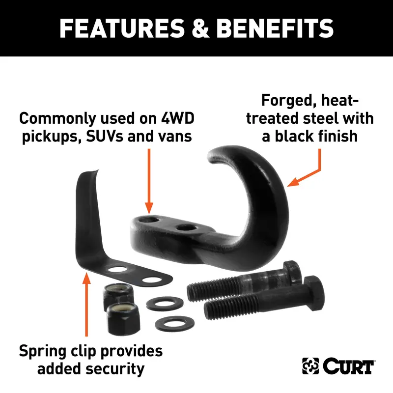 Curt 22411 Heavy-Duty Bolt-On Tow Hook With Spring Clip – 10,000 Lb Capacity 1