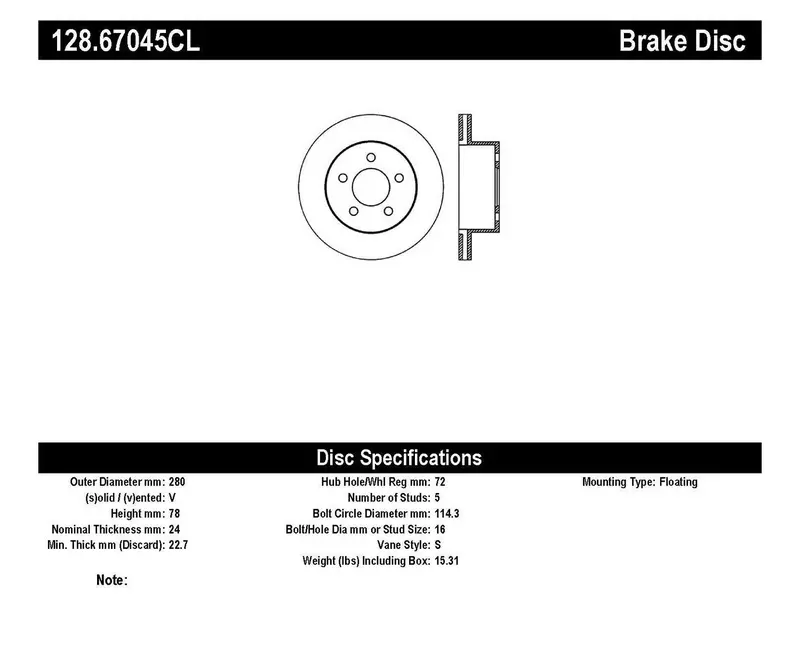 Stoptech 128.67045Cl Stoptech Sport Cryo Cross Drilled Brake Rotor; Front Left 1